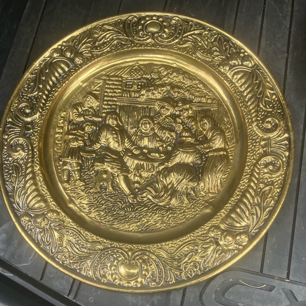 Ornate Brass Embossed Decorative Plate